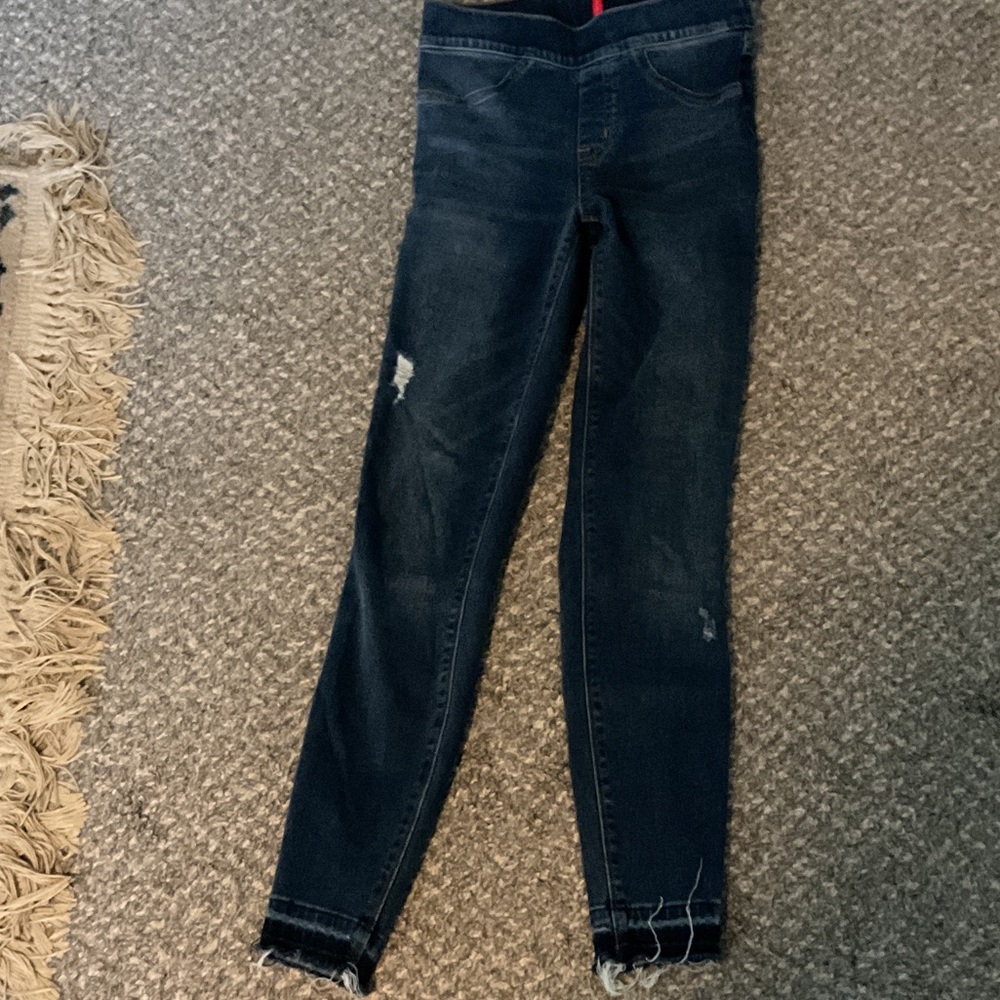 SPANX Dark Indigo Skinny Jeans with Subtle Distress